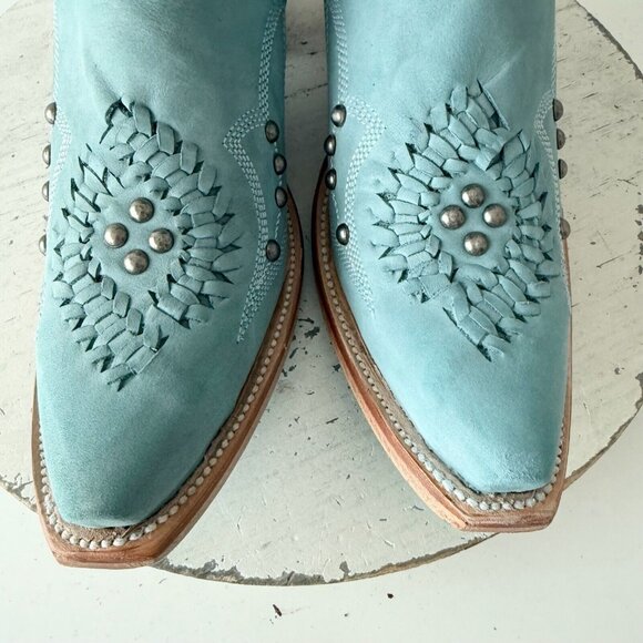 Lane COSSETTE Womens Cowboy Bootie 7.5 Blue Cowgirl Western Short Ankle Boots - Picture 6 of 11